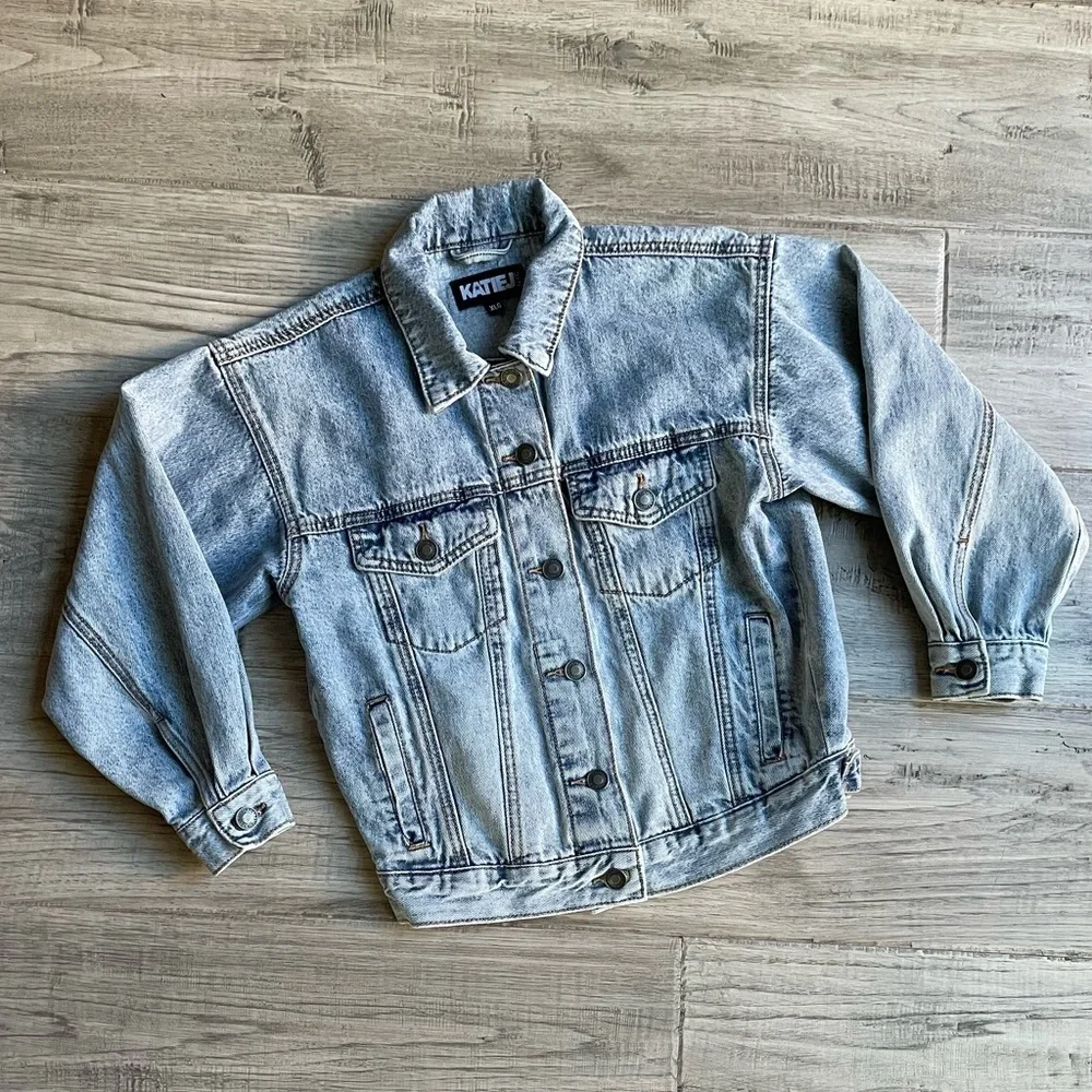 Katie J NYC Montauk Denim Jacket Acid Wash Blue Classic Layering SZ Tween XL